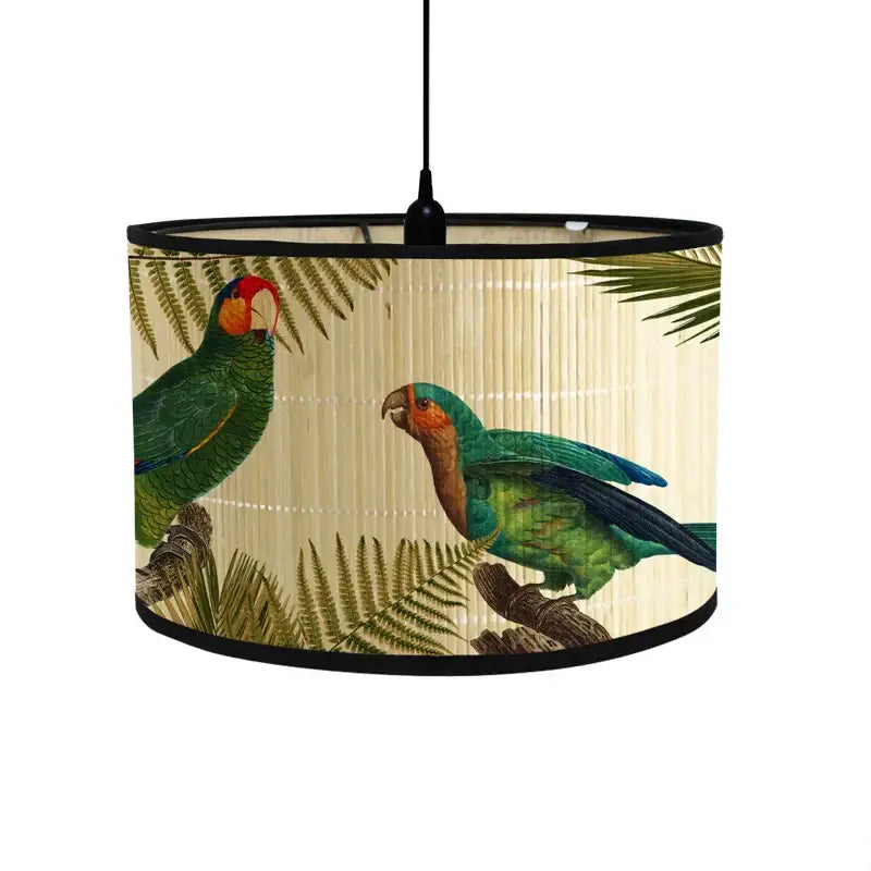 Tropical bird print bamboo pendant light dining room fabric shade