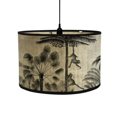 Tropical bird print bamboo pendant light dining room fabric shade