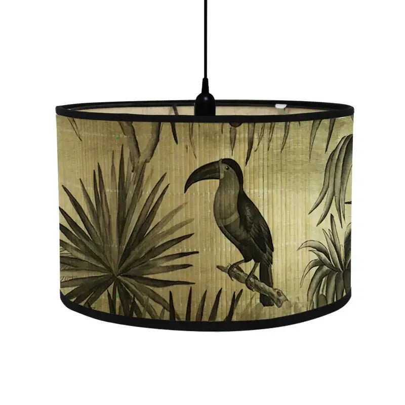 Tropical bird print bamboo pendant light dining room fabric shade