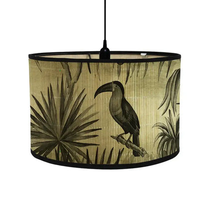 Tropical bird print bamboo pendant light dining room fabric shade