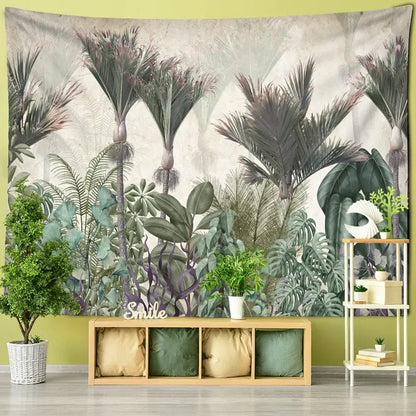 Tropical ethorn palm plant tapestry wall hanging living room decor