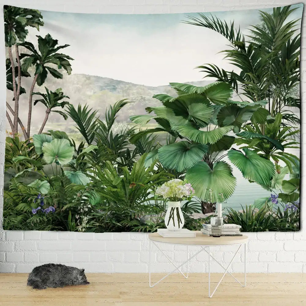 Tropical ethorn palm plant tapestry wall hanging living room decor