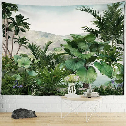 Tropical ethorn palm plant tapestry wall hanging living room decor