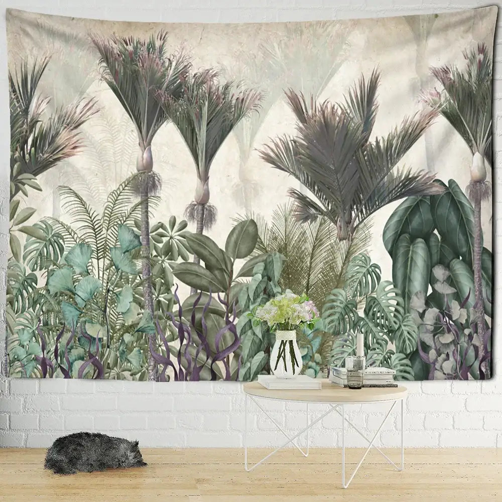 Tropical ethorn palm plant tapestry wall hanging living room decor