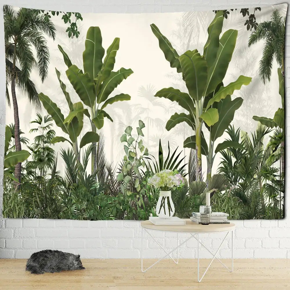 Tropical ethorn palm plant tapestry wall hanging living room decor