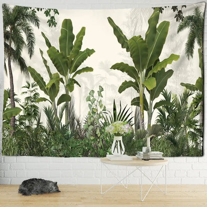 Tropical ethorn palm plant tapestry wall hanging living room decor