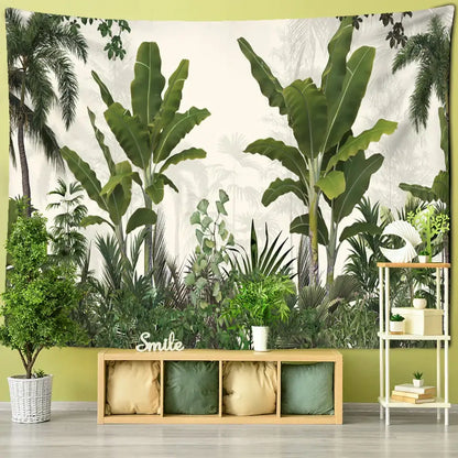 Tropical ethorn palm plant tapestry wall hanging living room decor