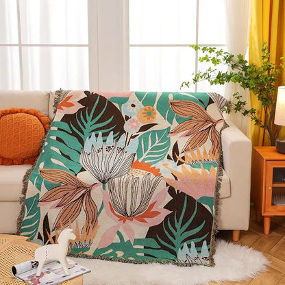 Tropical floral teal & pink knit throw blanket bedroom decor