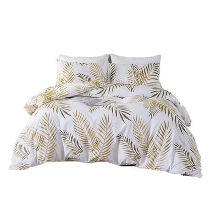 Tropical gold & green palm duvet set bedroom bedding solution