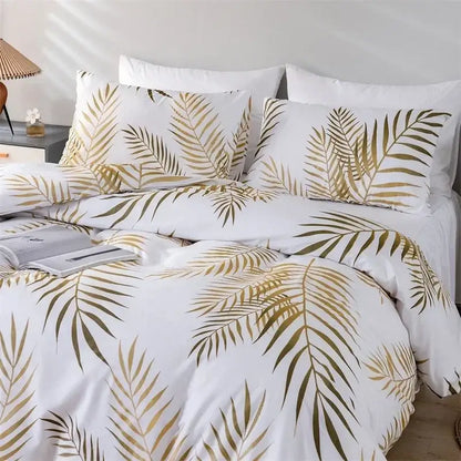 Tropical gold & green palm duvet set bedroom bedding solution