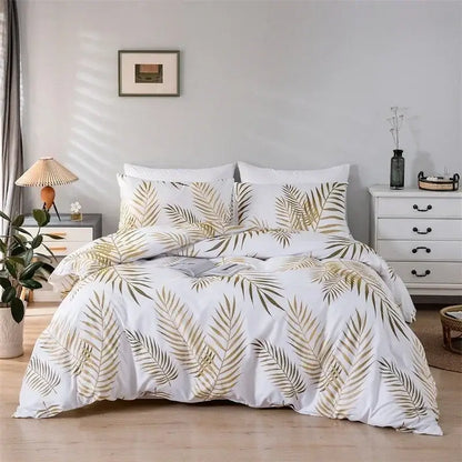 Tropical gold & green palm duvet set bedroom bedding solution