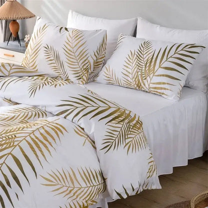Tropical gold & green palm duvet set bedroom bedding solution