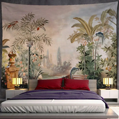 Tropical green & brown banana leaf tapestry wall hanging bedroom decor