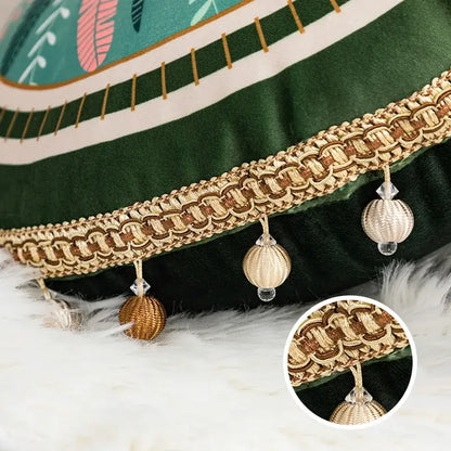 Tropical green ethnic print tassel cushion cover living room pillow