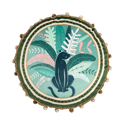 Tropical green ethnic print tassel cushion cover living room pillow