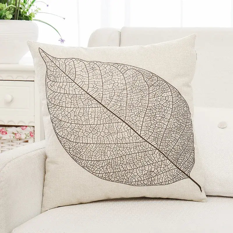 Tropical green plant leaves linen cushion cover living room pillow