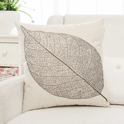 Tropical green plant leaves linen cushion cover living room pillow
