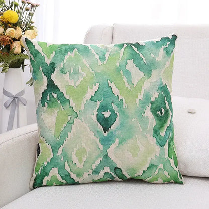 Tropical green plant leaves linen cushion cover living room pillow