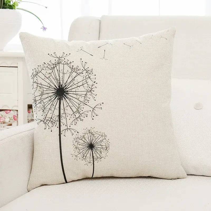 Tropical green plant leaves linen cushion cover living room pillow