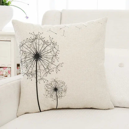 Tropical green plant leaves linen cushion cover living room pillow
