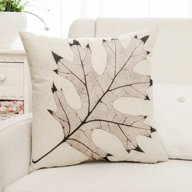Tropical green plant leaves linen cushion cover living room pillow