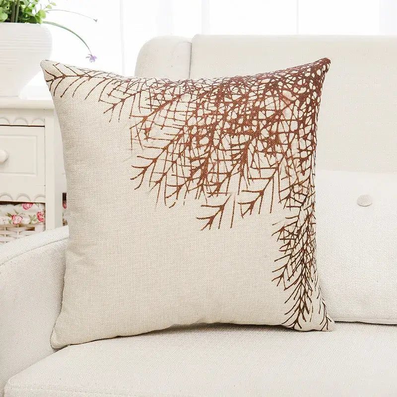 Tropical green plant leaves linen cushion cover living room pillow