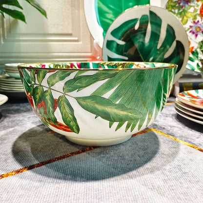 Tropical green & yellow leaf collection porcelain tea set dining room