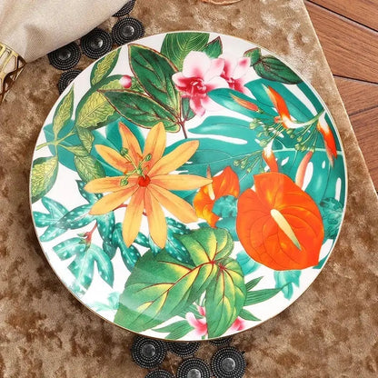Tropical green & yellow leaf collection porcelain tea set dining room