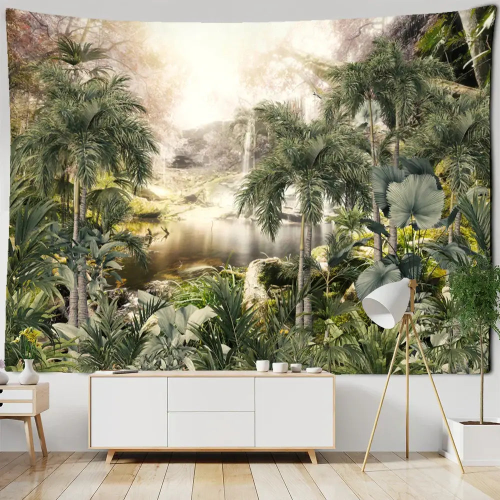 Tropical king palm landscape plant tapestry living room wall hanging