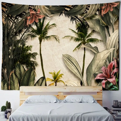 Tropical king palm landscape plant tapestry living room wall hanging