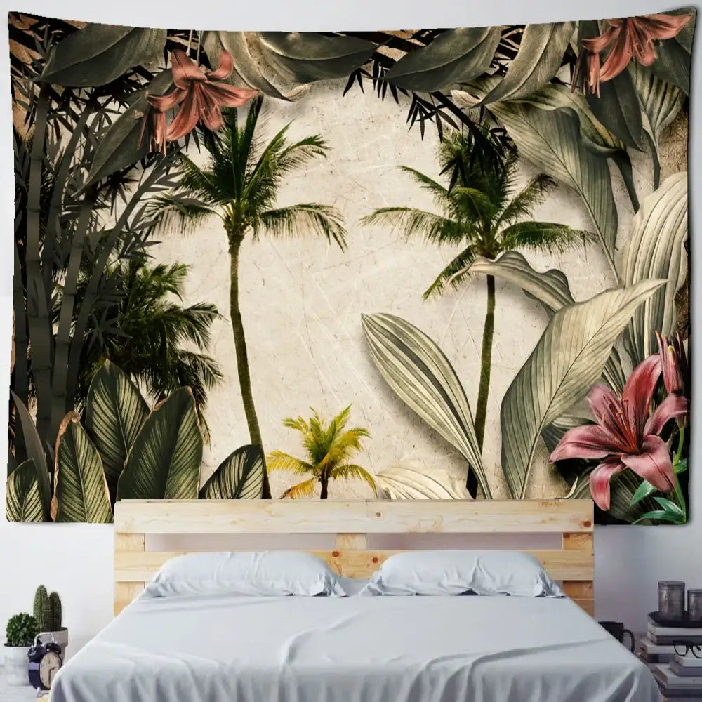 Tropical king palm landscape plant tapestry living room wall hanging