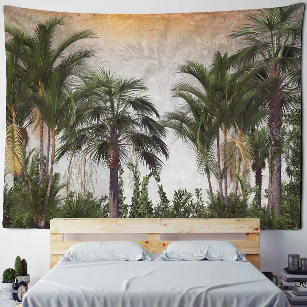 Tropical king palm landscape plant tapestry living room wall hanging