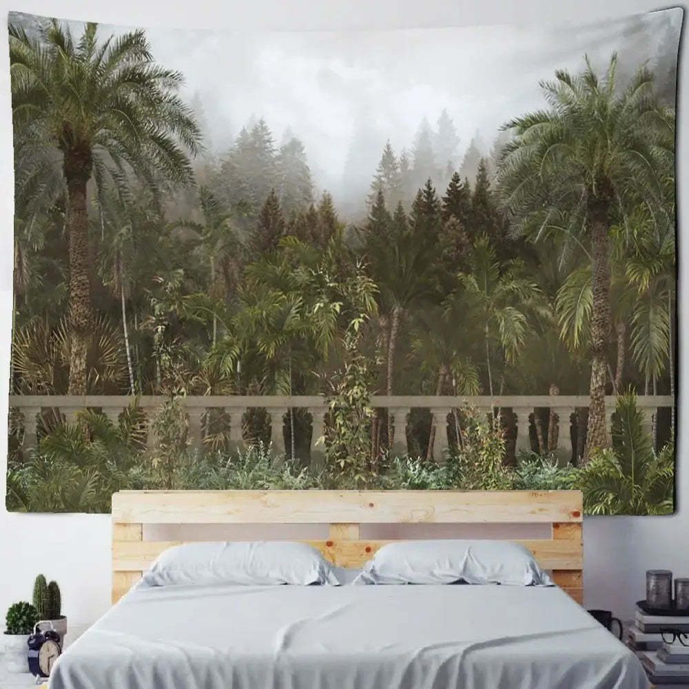 Tropical king palm landscape plant tapestry living room wall hanging