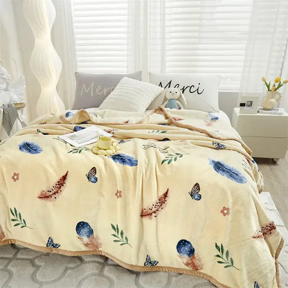 Tropical leaf light blue cozy flannel blanket bedroom throw