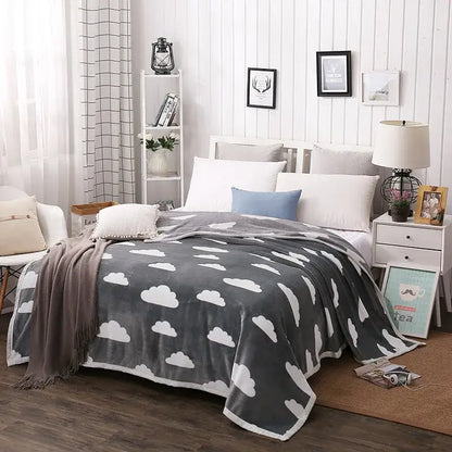 Tropical leaf light blue cozy flannel blanket bedroom throw