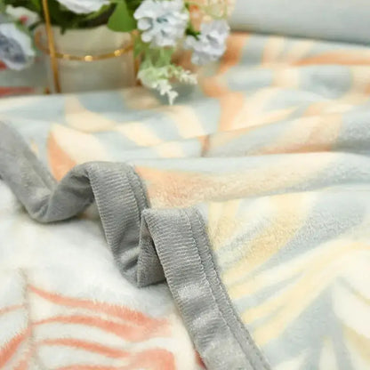 Tropical leaf light blue cozy flannel blanket bedroom throw