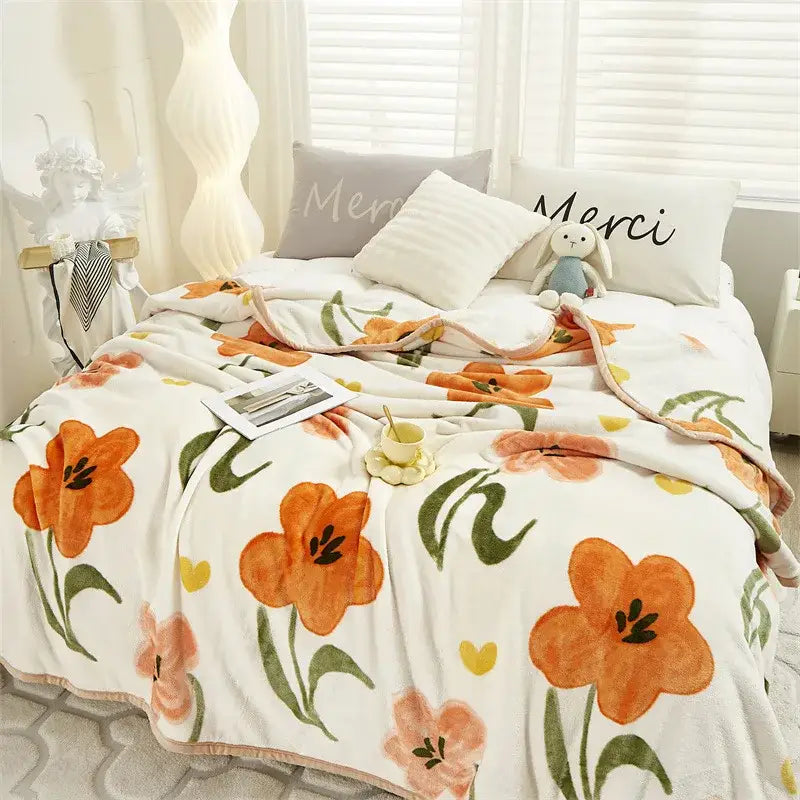 Tropical leaf light blue cozy flannel blanket bedroom throw