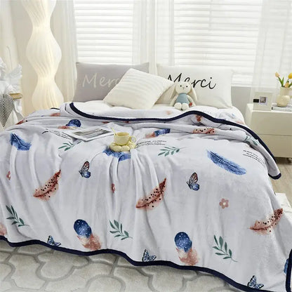 Tropical leaf light blue cozy flannel blanket bedroom throw