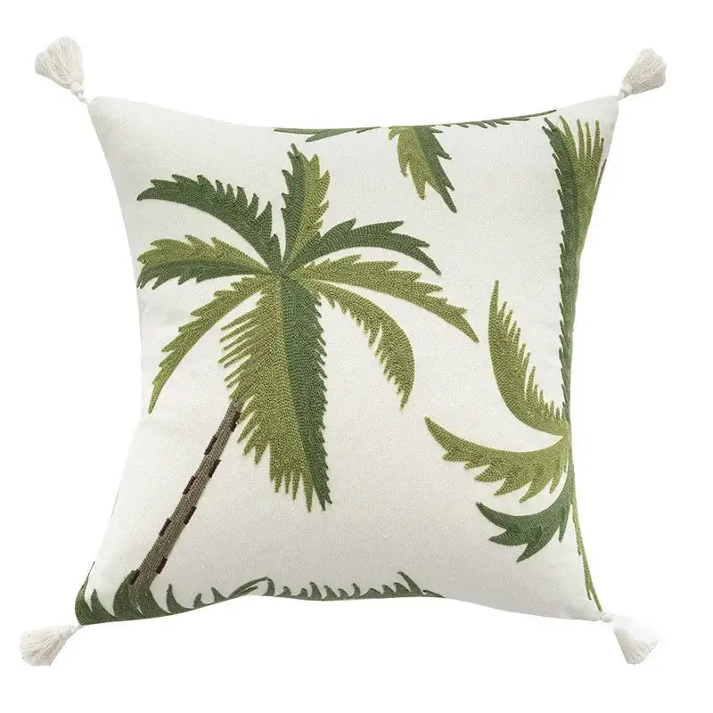 Tropical olive & cream embroidered patchwork cushion cover living room