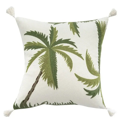 Tropical olive & cream embroidered patchwork cushion cover living room