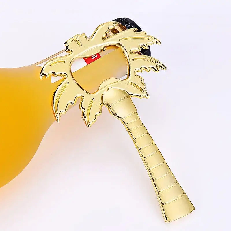 Tropical silver & gold coconut tree bottle opener kitchen tool