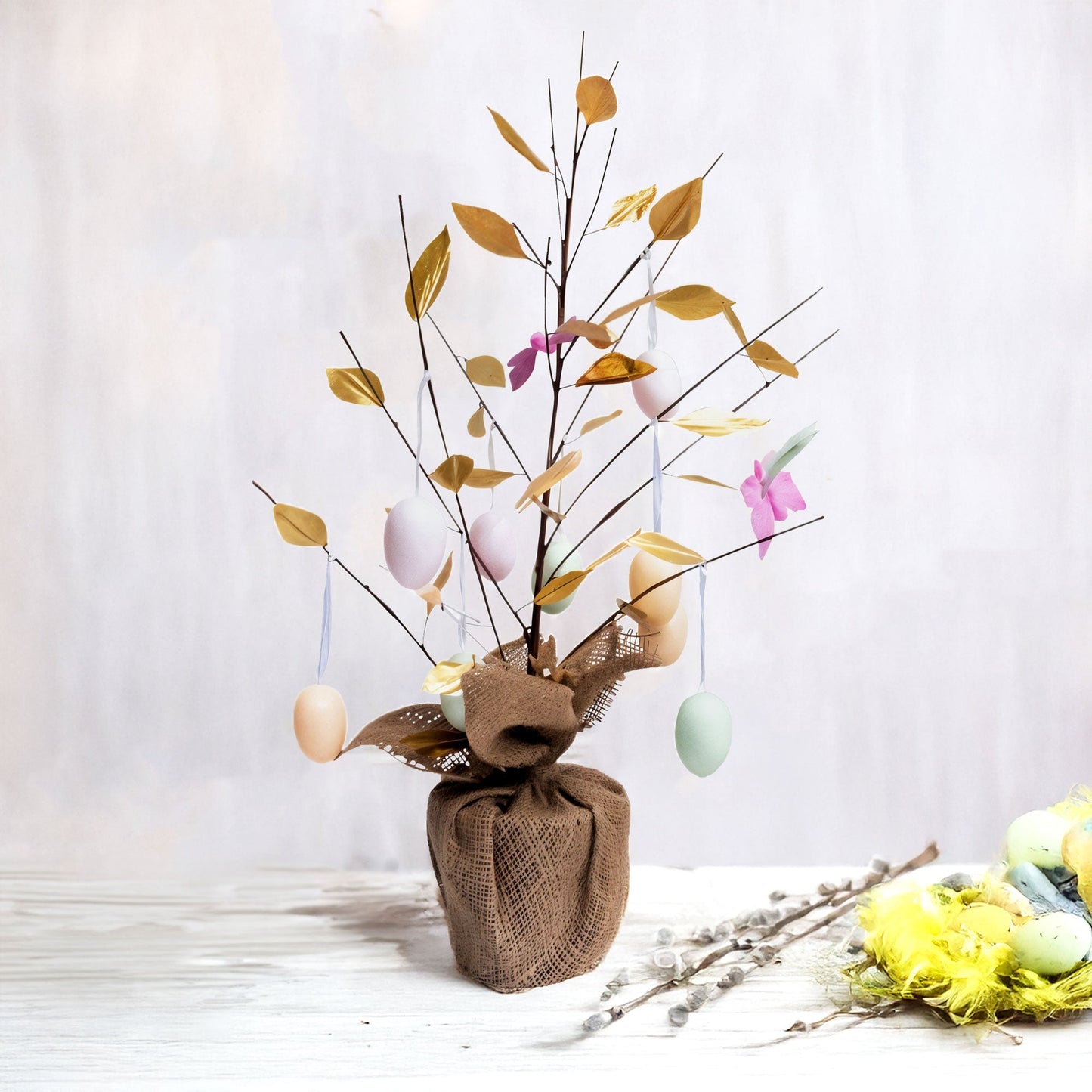 Easter Egg Branch Tree Centerpiece Tabletop Decoration with Butterflies 24 Inches Tall