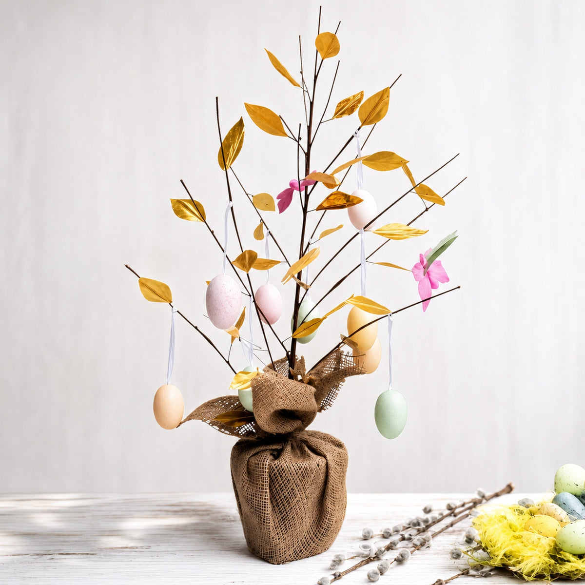 Easter Egg Branch Tree Centerpiece Tabletop Decoration with Butterflies 24 Inches Tall
