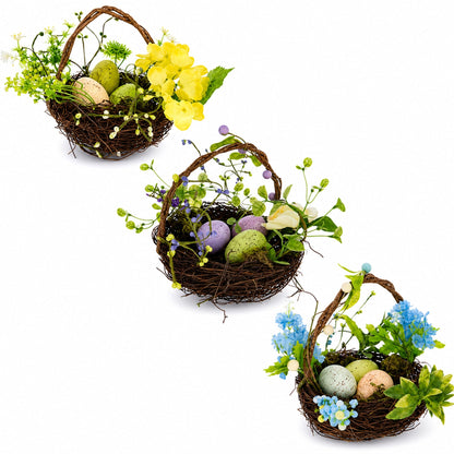 Set of 3 Easter Baskets with Eggs and Spring Flowers