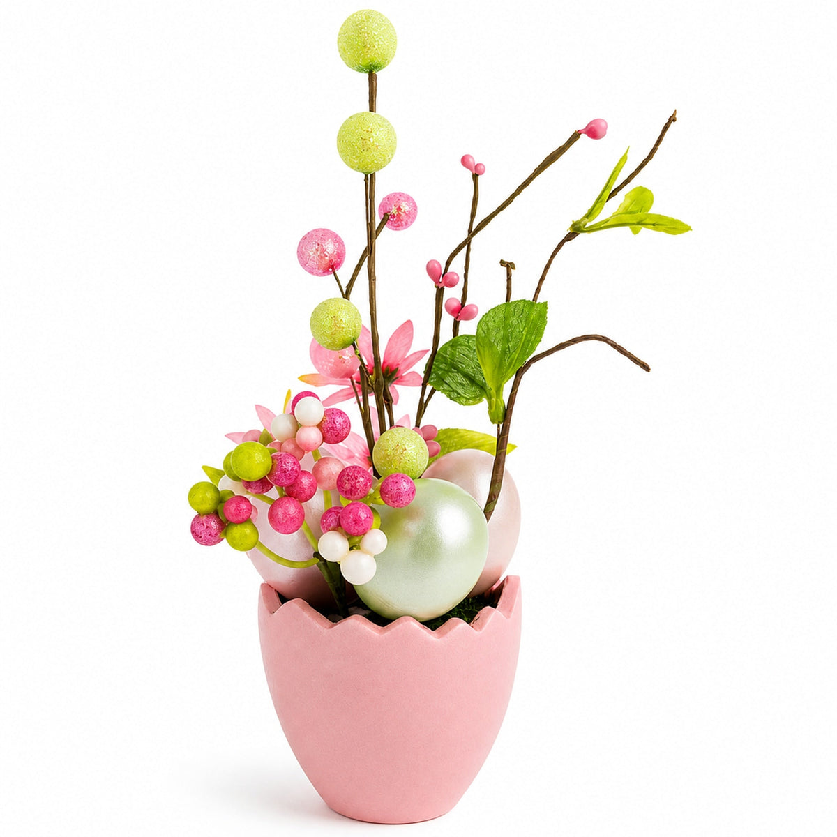 Set of 4 Colorful Spring Flowers with Easter Eggs 7 Inches