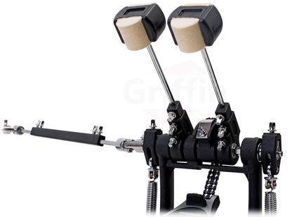 Deluxe Double Kick Drum Pedal for Bass Drum by GRIFFIN | Twin Set Foot Pedal | Quad Sided Beater Heads | Dual Pedal Two Chain Drive Percussion Hardware | Impressive Response for Metal & Rock Drummers