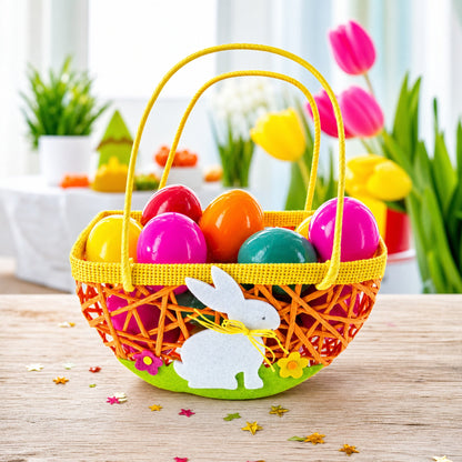 Set of 2 Easter Bunny Egg Hunt Baskets With Floral Accent 6 Inches Tall