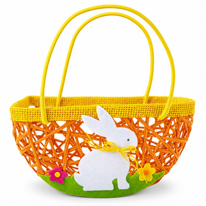 Set of 2 Easter Bunny Egg Hunt Baskets With Floral Accent 6 Inches Tall
