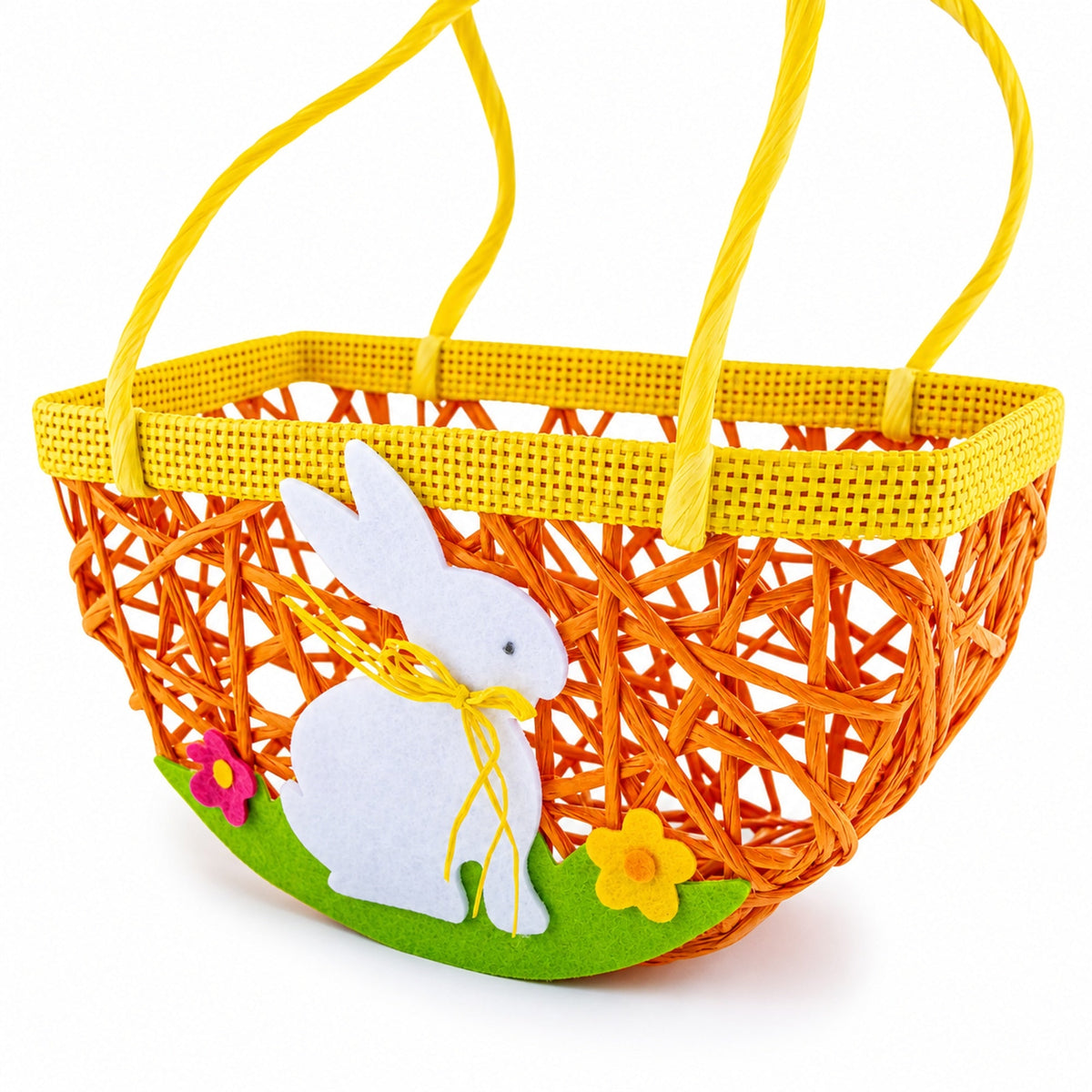 Set of 2 Easter Bunny Egg Hunt Baskets With Floral Accent 6 Inches Tall