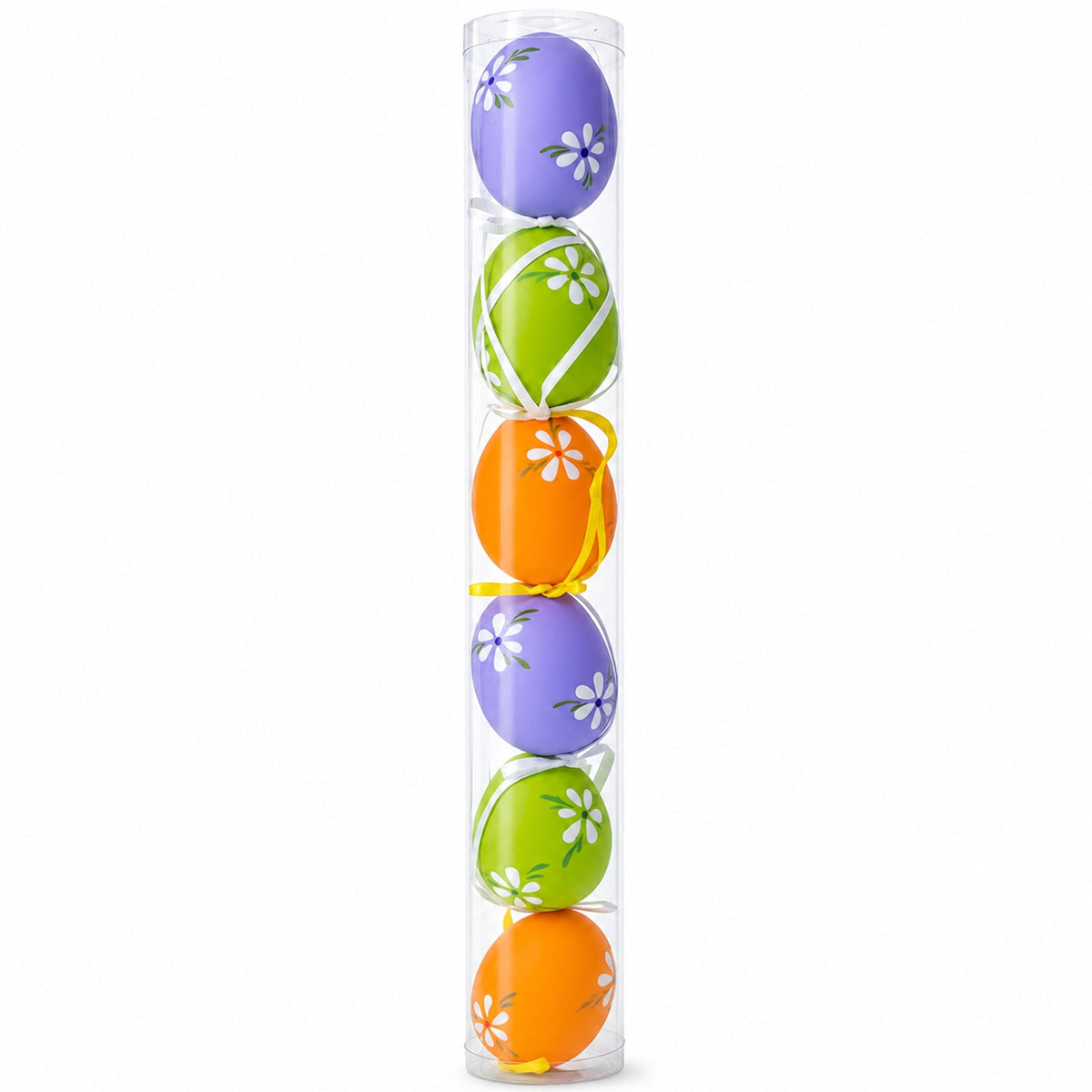 Set of 6 Green, Purple, Orange Flowers Plastic Easter Egg Ornaments 2.25 Inches